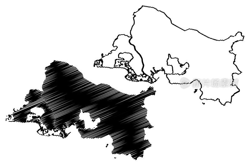 布什-杜-罗纳省(法国，法兰西共和国，普罗旺斯-阿尔卑斯- cote dAzur地区)地图矢量图，草稿布什-杜-罗纳地图